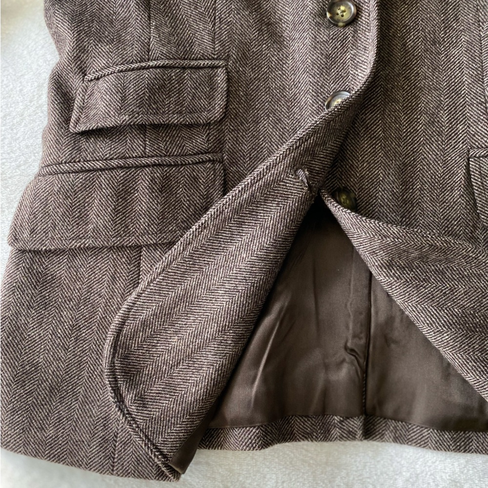 Banana Republic Factory Vintage Wool Brown Herringbone Professor Jacket sz 2 - Picture 8 of 16
